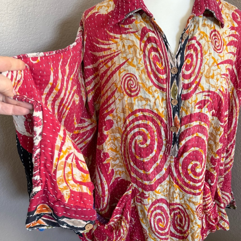 Bohemian Vintage Kantha Cotton Jacket – Hand Stitched – Oversized – Pockets - Picture 4 of 9